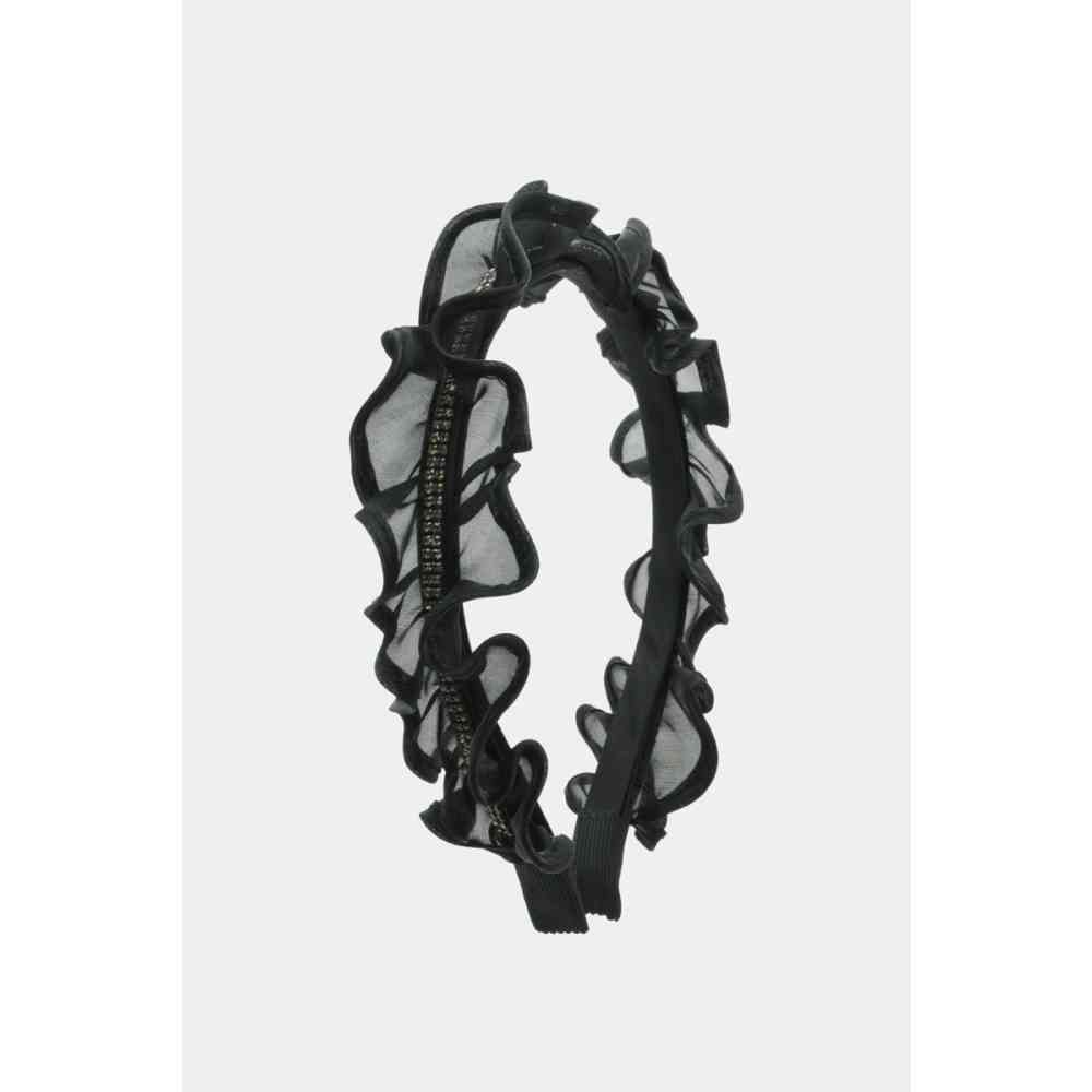 Voodoo Vixen - Sheer Ruffle Rhinestone Stirnband - Schwarz